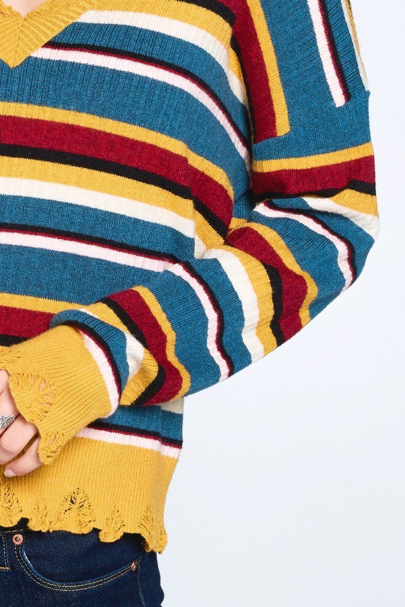 Mustard Multi-colored Variegated Striped Knit Sweater king-general-store-5710.myshopify.com