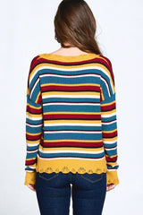 Mustard Multi-colored Variegated Striped Knit Sweater king-general-store-5710.myshopify.com