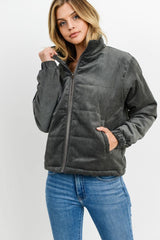 Charcoal Puffy Corduroy Long Sleeve Jacket king-general-store-5710.myshopify.com