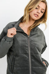 Charcoal Puffy Corduroy Long Sleeve Jacket king-general-store-5710.myshopify.com