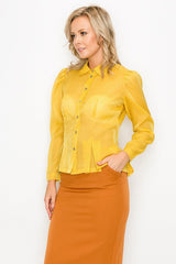 Mustard Organza Pleated Long Sleeve Blouse king-general-store-5710.myshopify.com