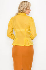 Mustard Organza Pleated Long Sleeve Blouse king-general-store-5710.myshopify.com