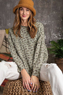 Leopard Printed Garment Dye Loose Fit Knit Top