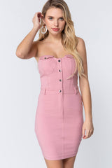 Strapless Button Down Mini Dress in Modern Pink king-general-store-5710.myshopify.com