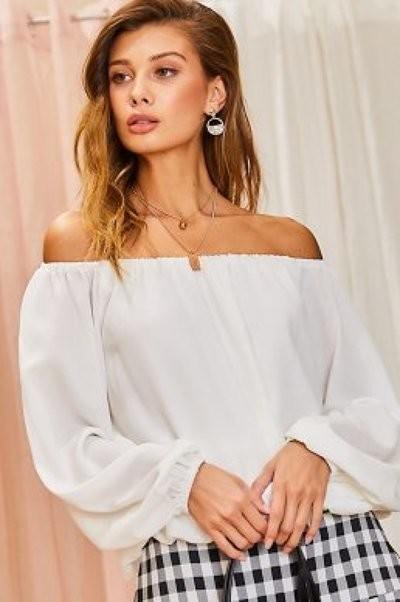 Off Shoulder Long Bubble Sleeve Solid Top king-general-store-5710.myshopify.com