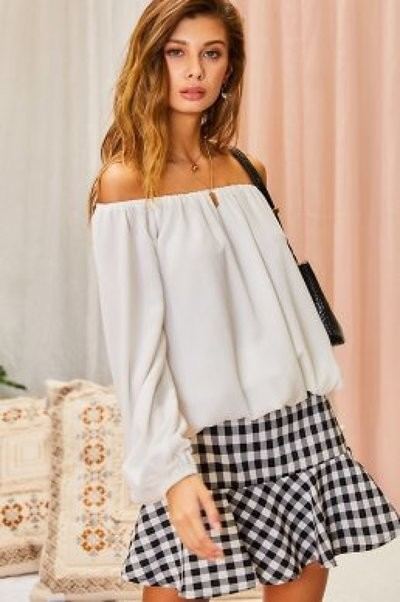 Off Shoulder Long Bubble Sleeve Solid Top king-general-store-5710.myshopify.com