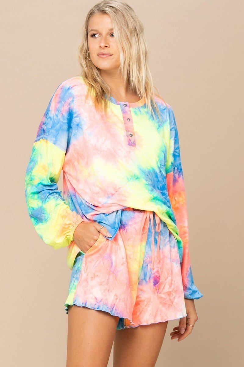 Tie-dye Printed Knit Top And Shorts Set king-general-store-5710.myshopify.com