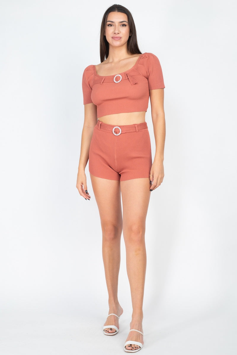 Scoop Neck Crop Top And Ribbed Shorts king-general-store-5710.myshopify.com