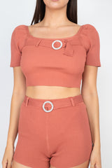 Scoop Neck Crop Top And Ribbed Shorts king-general-store-5710.myshopify.com