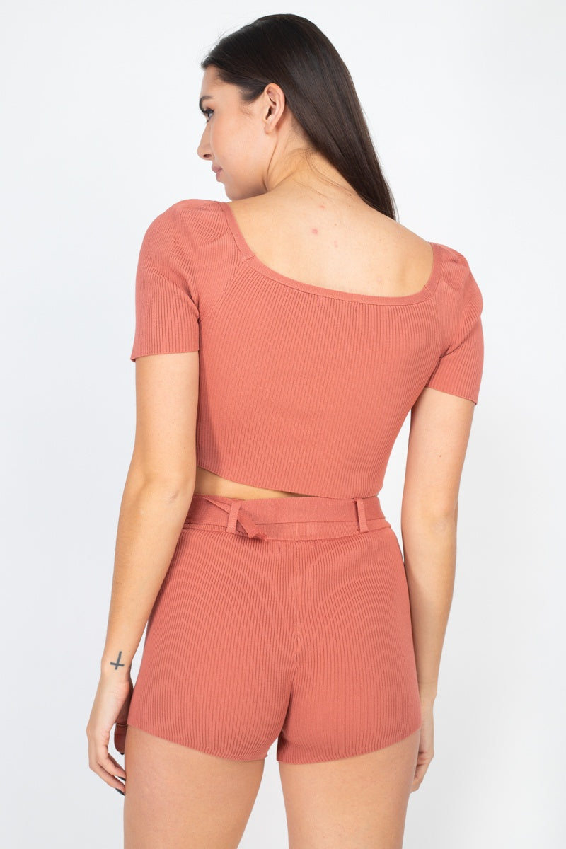 Scoop Neck Crop Top And Ribbed Shorts king-general-store-5710.myshopify.com