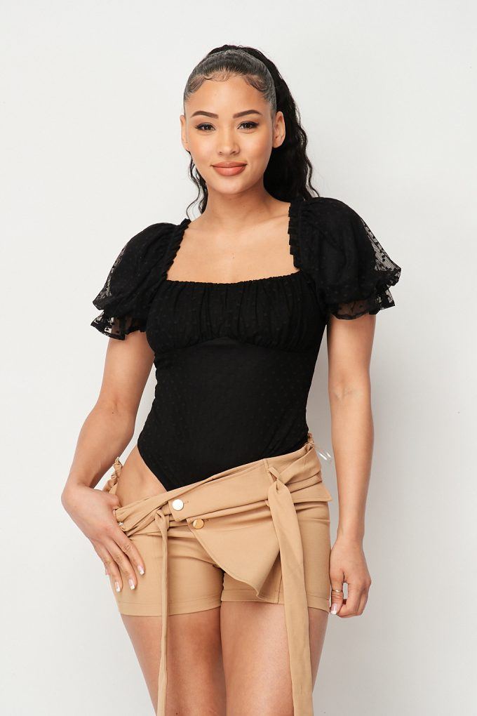 Luxe Polkadot Stretch Mesh Puff Sleeve Bodysuit king-general-store-5710.myshopify.com