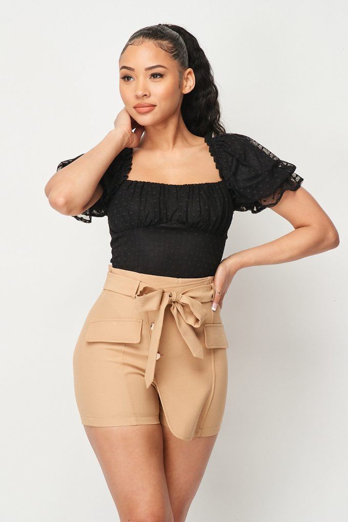 Luxe Polkadot Stretch Mesh Puff Sleeve Bodysuit king-general-store-5710.myshopify.com