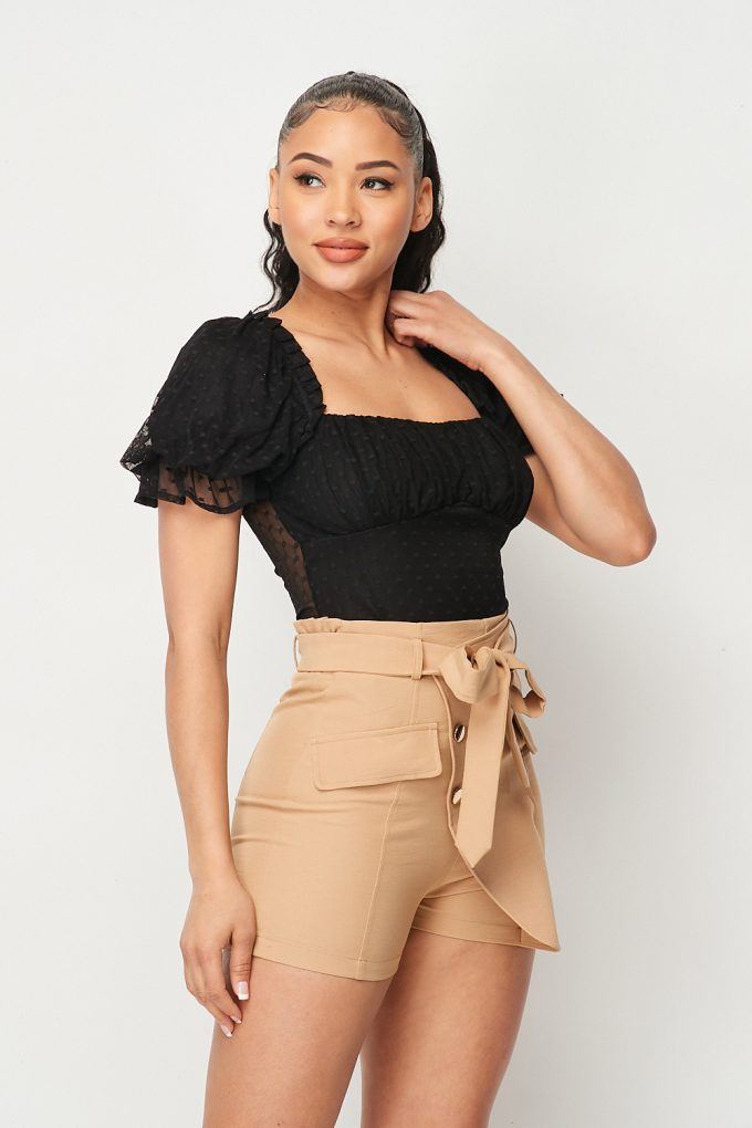 Luxe Polkadot Stretch Mesh Puff Sleeve Bodysuit king-general-store-5710.myshopify.com