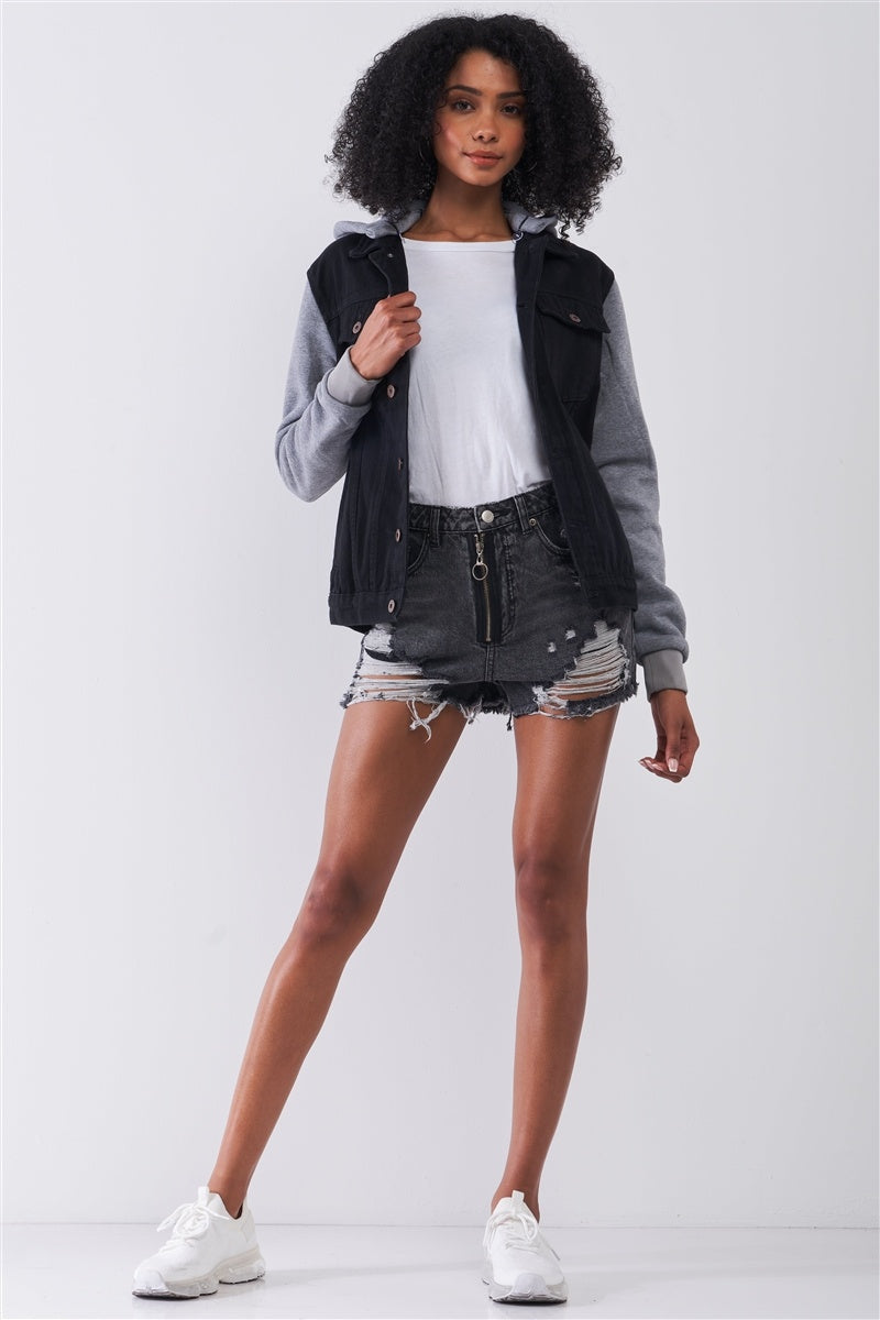 Ripped High-waist Front Zip-up Raw Hem Detail Distressed Mini Shorts king-general-store-5710.myshopify.com