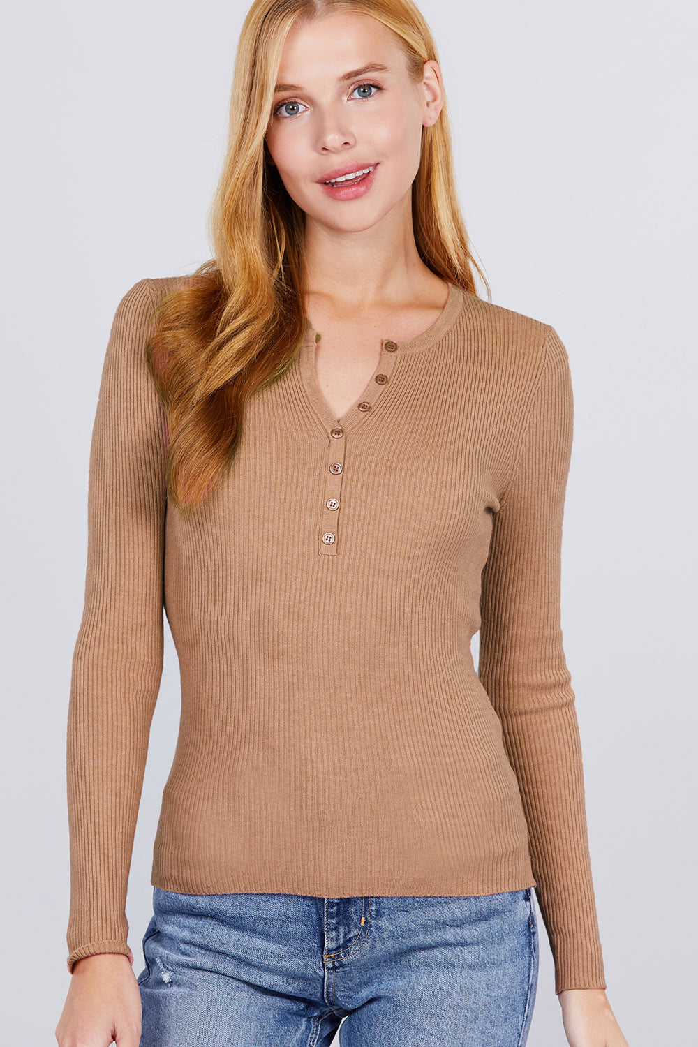 Viscose Henley Sweater in Khaki king-general-store-5710.myshopify.com