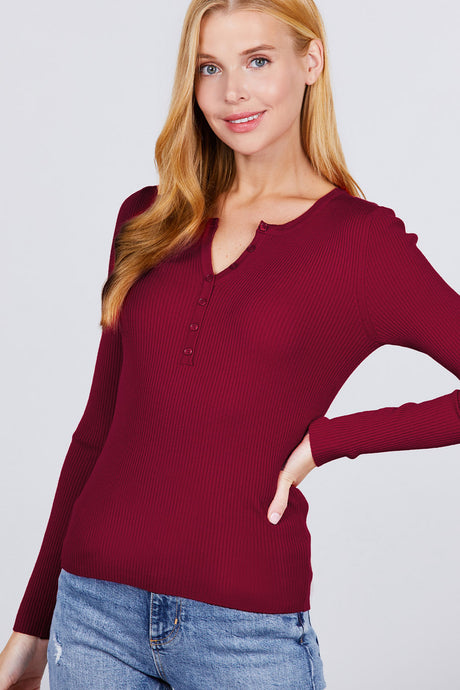 Viscose Henley Sweater in Wine king-general-store-5710.myshopify.com