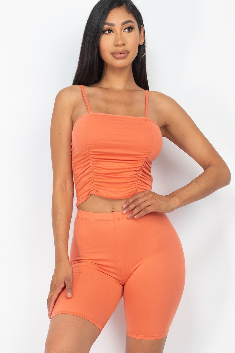 Camisole Ruched Sleeveless Top & Biker Shorts Set Flamingo king-general-store-5710.myshopify.com