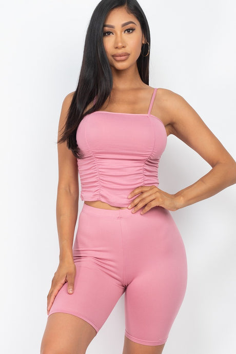 Camisole Ruched Sleeveless Top & Biker Shorts Set Polignac king-general-store-5710.myshopify.com