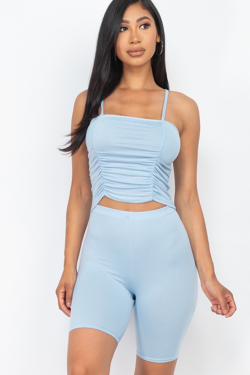 Camisole Ruched Sleeveless Top & Biker Shorts Set Sky Blue king-general-store-5710.myshopify.com