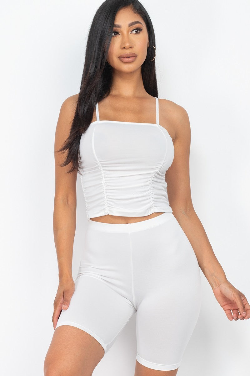 Camisole Ruched Sleeveless Top & Biker Shorts Set White king-general-store-5710.myshopify.com