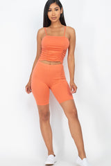 Camisole Ruched Sleeveless Top & Biker Shorts Set Flamingo king-general-store-5710.myshopify.com