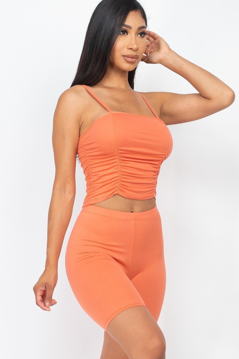 Camisole Ruched Sleeveless Top & Biker Shorts Set Flamingo king-general-store-5710.myshopify.com