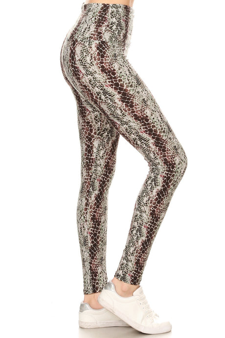 Yoga Style Banded Lined Snakeskin Printed Knit Legging With High Waist king-general-store-5710.myshopify.com