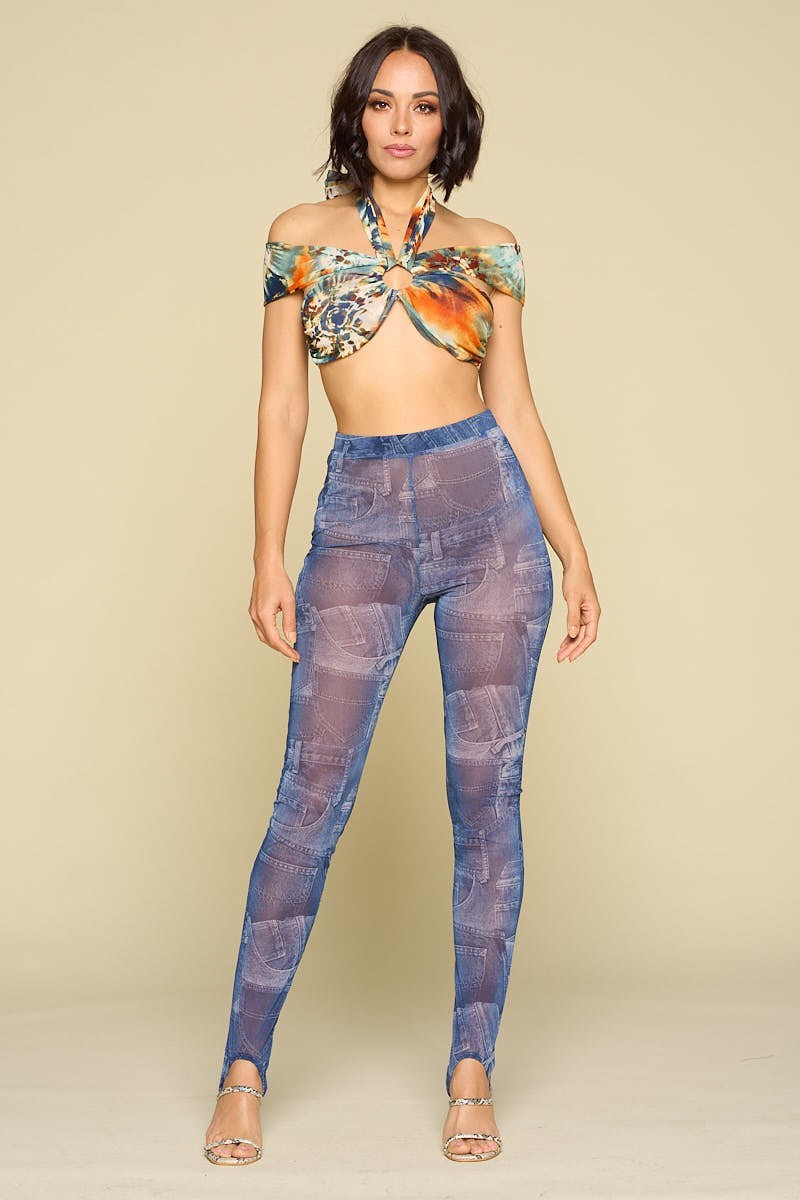 Crop Halter Top Self-Tie in Teal Orange king-general-store-5710.myshopify.com