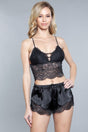 Black Lace Detail Crop Top w/Adjustable Straps & Satin Lace Shorts king-general-store-5710.myshopify.com