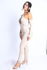 Taupe Overlock Detailed Cross Halter Jumpsuit king-general-store-5710.myshopify.com