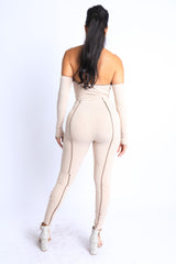 Taupe Overlock Detailed Cross Halter Jumpsuit king-general-store-5710.myshopify.com