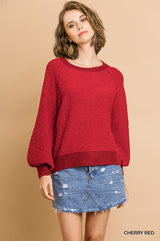 Puff Sleeve Boat Neck Sweater king-general-store-5710.myshopify.com