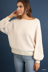 Puff Sleeve Boat Neck Sweater king-general-store-5710.myshopify.com