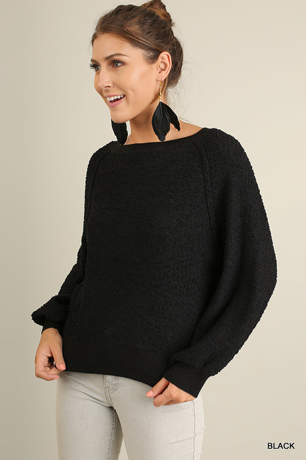 Puff Sleeve Boat Neck Sweater king-general-store-5710.myshopify.com