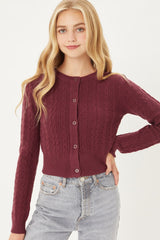 Buttoned Cable Knit Cardigan Long Sleeve Sweater in Cherry Stone king-general-store-5710.myshopify.com