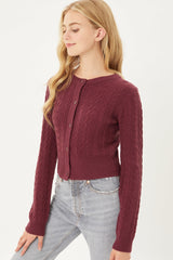 Buttoned Cable Knit Cardigan Long Sleeve Sweater in Cherry Stone king-general-store-5710.myshopify.com