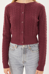 Buttoned Cable Knit Cardigan Long Sleeve Sweater in Cherry Stone king-general-store-5710.myshopify.com