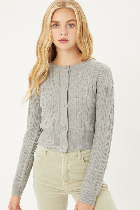 Buttoned Cable Knit Cardigan Long Sleeve Sweater in Heather Grey king-general-store-5710.myshopify.com