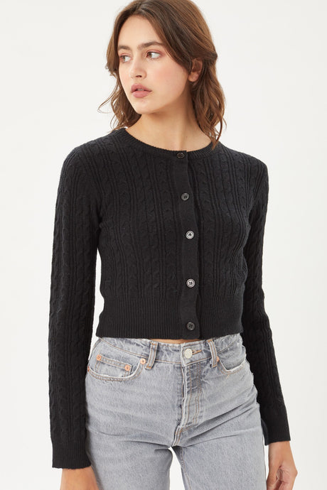 Buttoned Cable Knit Cardigan Long Sleeve Sweater in Black king-general-store-5710.myshopify.com