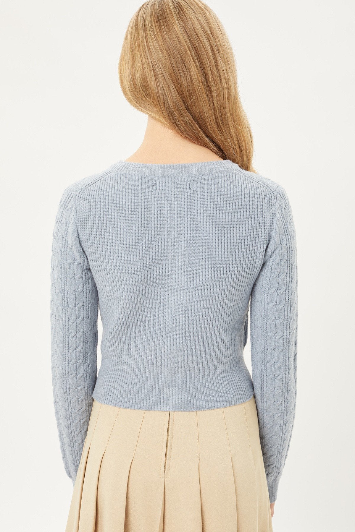 Buttoned Cable Knit Cardigan Long Sleeve Sweater in Blue Stone king-general-store-5710.myshopify.com