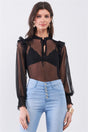 Black Sheer Mesh Polka Dot Frill Trim Long Sleeve Bodysuit king-general-store-5710.myshopify.com
