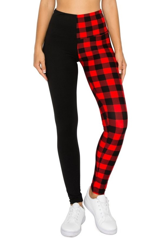 Spliced 5-inch Long Yoga Style Banded Lined Knit Legging With High Waist Red Black king-general-store-5710.myshopify.com