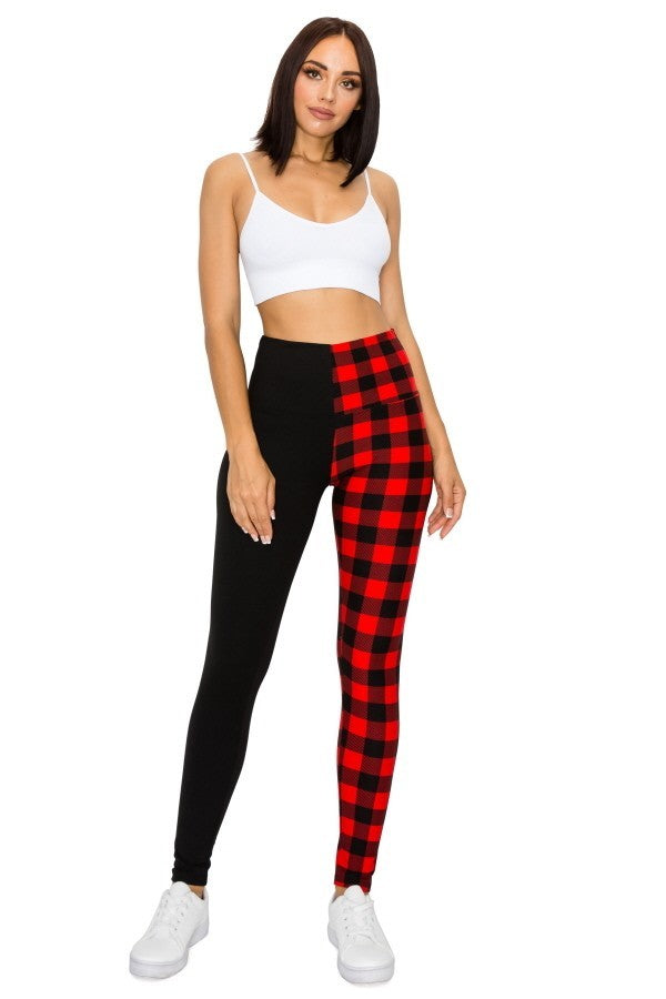 Spliced 5-inch Long Yoga Style Banded Lined Knit Legging With High Waist Red Black king-general-store-5710.myshopify.com