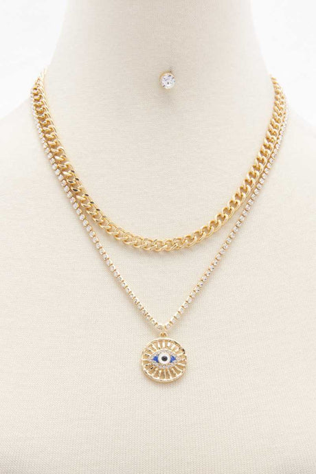 Eye Charm Rhinestone Layered Necklace king-general-store-5710.myshopify.com