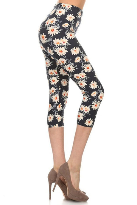 Multi Flower High Waist Cropped Fitted Style Leggings king-general-store-5710.myshopify.com