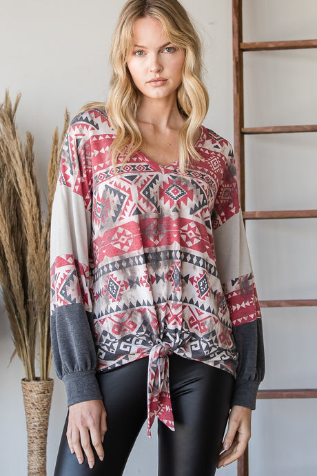 Red Aztec Print Long Sleeve Sweater king-general-store-5710.myshopify.com