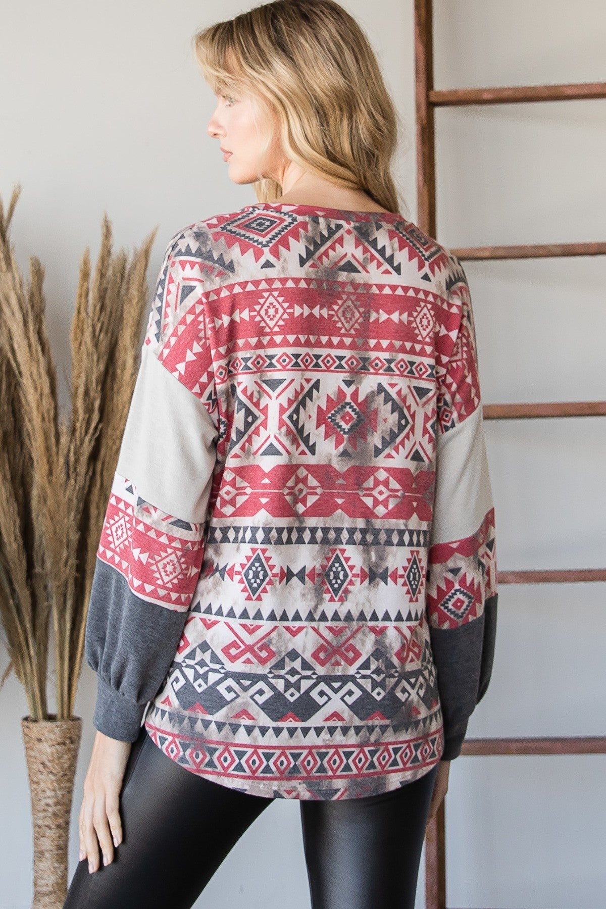 Red Aztec Print Long Sleeve Sweater king-general-store-5710.myshopify.com