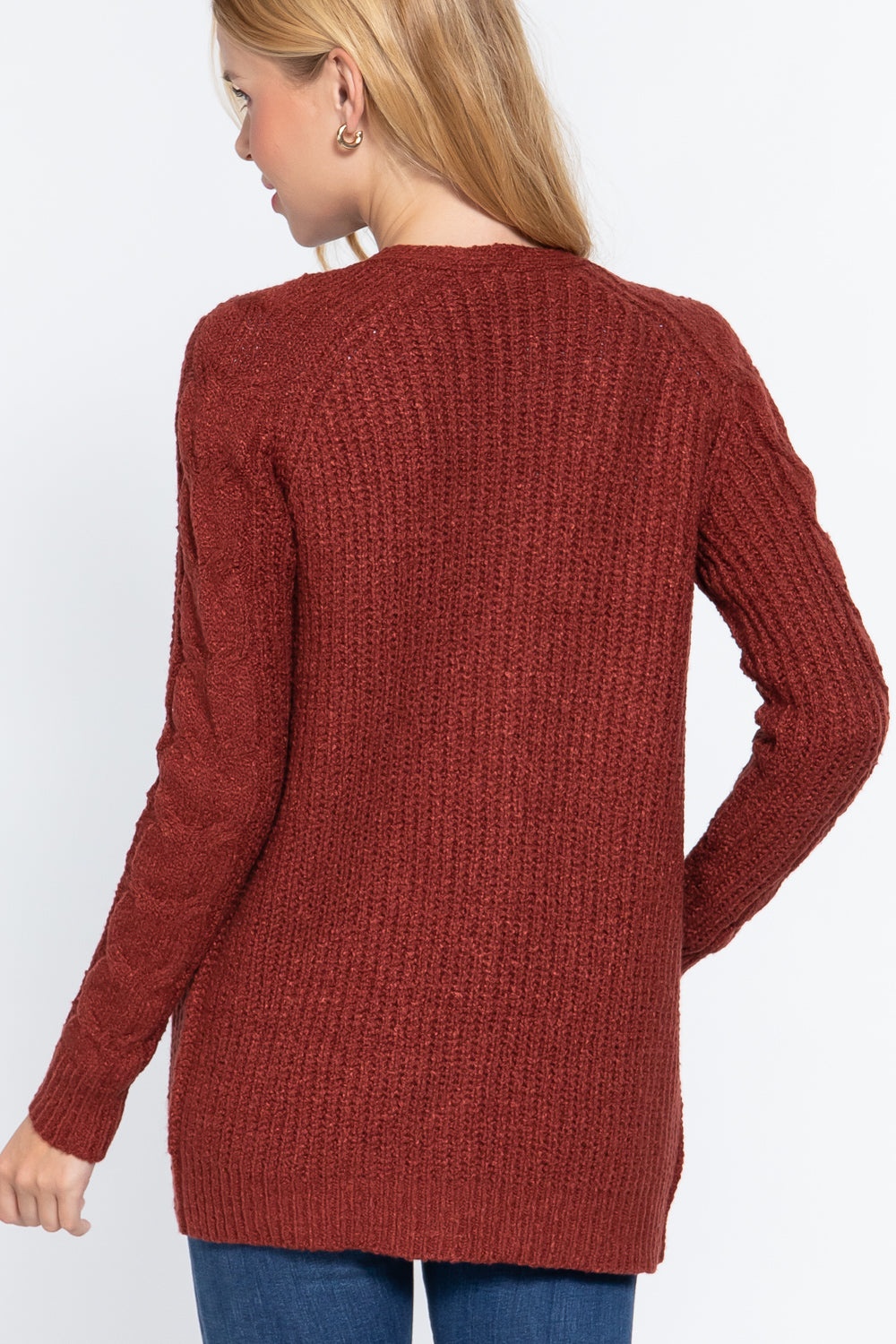 Brick Long Sleeve Open Front Sweater Cardigan king-general-store-5710.myshopify.com