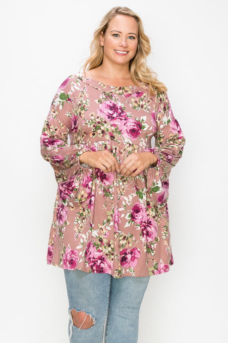 Floral Bubble Sleeve Tunic Top king-general-store-5710.myshopify.com