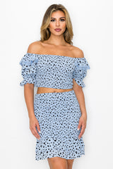 Blue Smocking Ruffled Printed Top & Skirts Set king-general-store-5710.myshopify.com